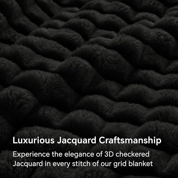 BEDELITE Black Throw Blanket for Couch and Bed- Super Soft and Warm 3D Checkered Fluffy Fuzzy Fleece Blanket, Luxurious Plush Cozy Blanket for Room Decor Fall and Winter, 90x90 inches, Queen Size