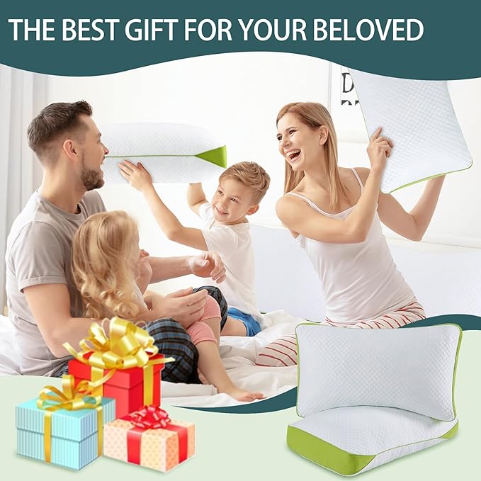 Luxury Hotel Cooling Pillow for Sleeping,Medium Firm Shredded Memory Foam Pillows Queen Size Set of 2,with Zipper Adjustable Supportive