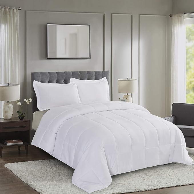HIG 3pc Down Alternative Comforter Set - All Season Reversible Comforter with Two Shams - Quilted Duvet Insert with Corner Tabs - Box Stitched - Breathable, Soft, Fluffy(King/Cal King, Pure White)