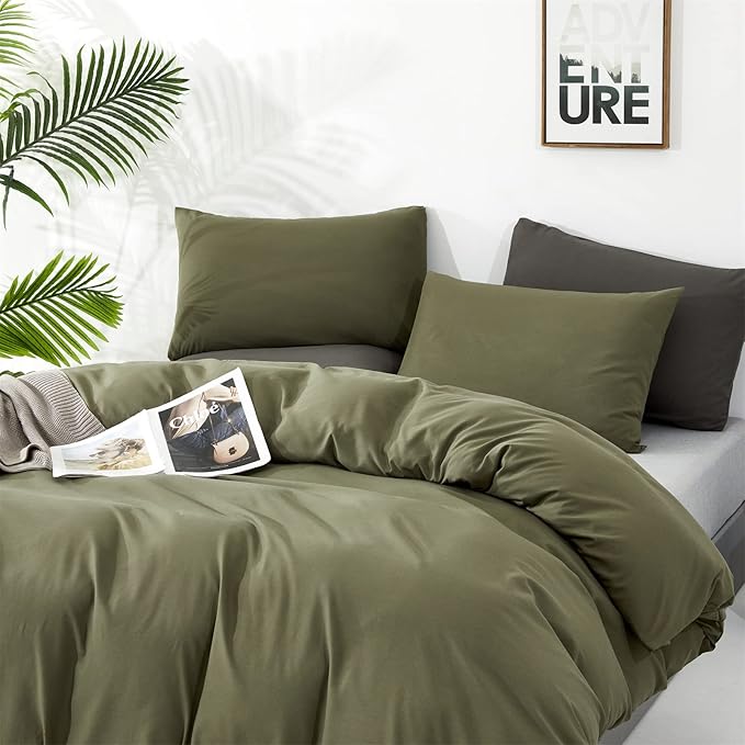 Luxlovery Olive Green Comforter Set Twin Army Green Bedding Comforter Set Solid Green Blanket Quilts Modern Soft Breathable Minimalist Moder Dark Green Comforters Set