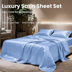 Love's cabin Full Size Satin Sheet Sets - 4 Piece Sky Blue Silky Sheet Set Full with Deep Pocket, Luxury Silk Feel Bed Sheets Full Bedding Set (1 Flat Sheet,1 Fitted Sheet,2 Pillow Cases)
