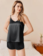 Ekouaer Silk Pajamas Set for Women Satin Camisole Sleepwear Lingerie V-Neck Cami Top and Shorts Pjs