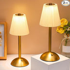 Liliful 2 Pcs Cordless Table Lamp Rechargeable Touch LED Small Gold Portable Battery Operated USB-c Desk Lamp 3 Color Dimmable for Bedroom Living Room Dining (Gold,Beige Cloth Style)