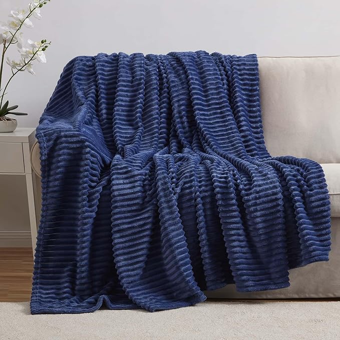 Nestl Blue Throw Blanket for Couch - Cozy Warm Fuzzy Blankets for Women, Plush Small Fleece Throws for Girls - Navy Blue, 50 x 60 Inches