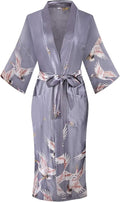 Valennia Women Long Silky Bathrobe Satin Kimono Robe Floral Printed Dressing Gown Sleepwear