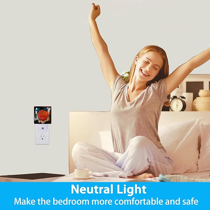 Night Lights Plug into Wall Vintage Grunge Basketball Night Lights Dusk to Dawn Sensor Led Lamp for Women Men,Led Lights for Stairway/Hallway/Bedroom,0.5W