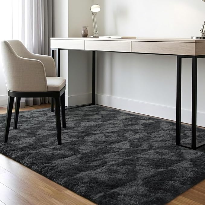 ISEAU 5x7 Area Rug for Living Room, Dark Grey Geometric Pattern Plush Rug for Bedroom, Kitchen, Soft Shaggy Carpets, Fluffy and Machine Washable Mats, Nursery Floors Mat, Boys Room Carpet Decor