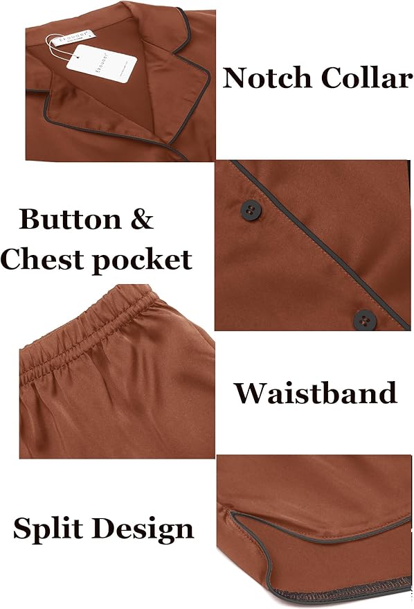 Ekouaer Womens Silk Satin Pajamas Set Short Sleeve Sleepwear Button Down Loungewear 2 Piece Pjs Shorts Set S-5X Plus Size