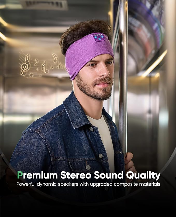 Perytong 2 Pack Sleep Headphones Bluetooth 5.4 Headband, Sleeping Headband Headphones for Side Sleepers, Sweat Resistant Headband Earphones with Built-in Stereo Speakers for Sport Travel Yoga Jogging