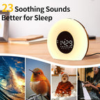 Wake Up Light Sunrise Alarm Clock for Bedroom Sunrise Sunset Simulation 23 Natural Sounds 13 Colors Night Light Dual Alarms and Snooze Sleep Aid for Heavy Sleepers Kids Adults (Wood Grain)
