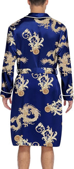 SWOMOG Men's Satin Robe Silky Kimono Bathrobe with Shorts Set Lightweight Soft Loungewear Nightwear