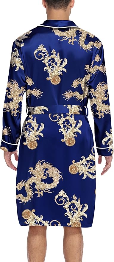 SWOMOG Men's Satin Robe Silky Kimono Bathrobe with Shorts Set Lightweight Soft Loungewear Nightwear