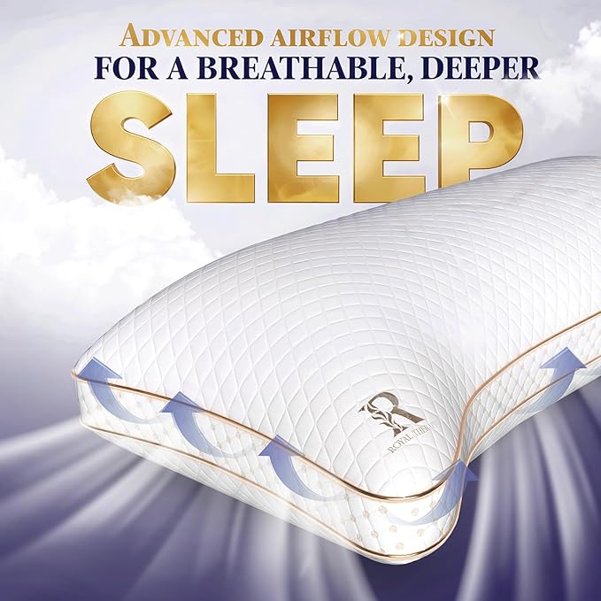 Royal Therapy King 4 Pack Memory Foam Pillow, Adjustable Shredded Odor-Free Cut-Out Bed Pillow for Neck & Shoulder Pain Relief, Breathable Support for Back, Stomach, Side Sleepers, BioForm