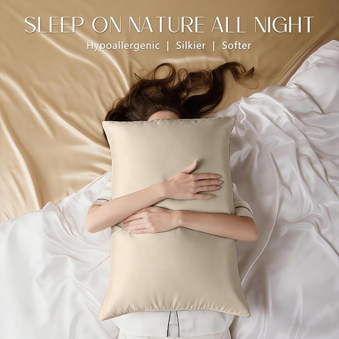 ZIMASILK 100% Pure Mulberry Silk Pillowcase for Hair and Skin Health,Soft and Smooth,Both Sides Premium Grade 6A Silk,600 Thread Count,with Hidden Zipper,1pc (Queen 20''x30'',Beige)