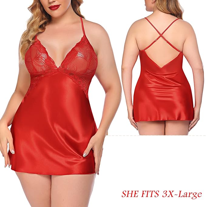 Avidlove Women Lingerie V Neck Sexy Nightwear Satin Sleepwear Lace Chemise Mini Babydoll Nightgown