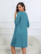Ekouaer Women Zipper Robes Knee Length Waffle Knit Bathrobe Lightweight House Coat with Pockets 3/4 Sleeves Loungewear S-3XL