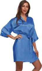 Women's Satin Short Robe Bridesmaid Bride Wedding Party Robes Silky Sleepwear Loungewear