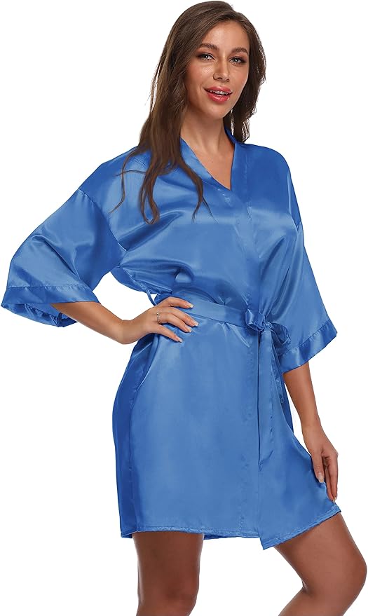 Women's Satin Short Robe Bridesmaid Bride Wedding Party Robes Silky Sleepwear Loungewear