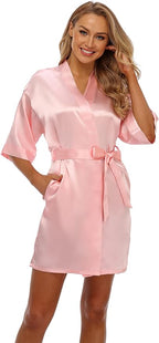 Robe for Women Silky Lightweight Satin Kimono Bride Bridesmaids Wedding Party Robes Dressing Gown Summer Loungewear