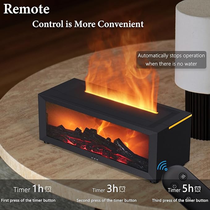Fireplace Essential Oil Diffuser, 150ml Aromatherapy Diffuser, Ultrasonic Cool Mist Humidifier, 7 Colors Firelight Flame Diffuser with Remote for Home Office