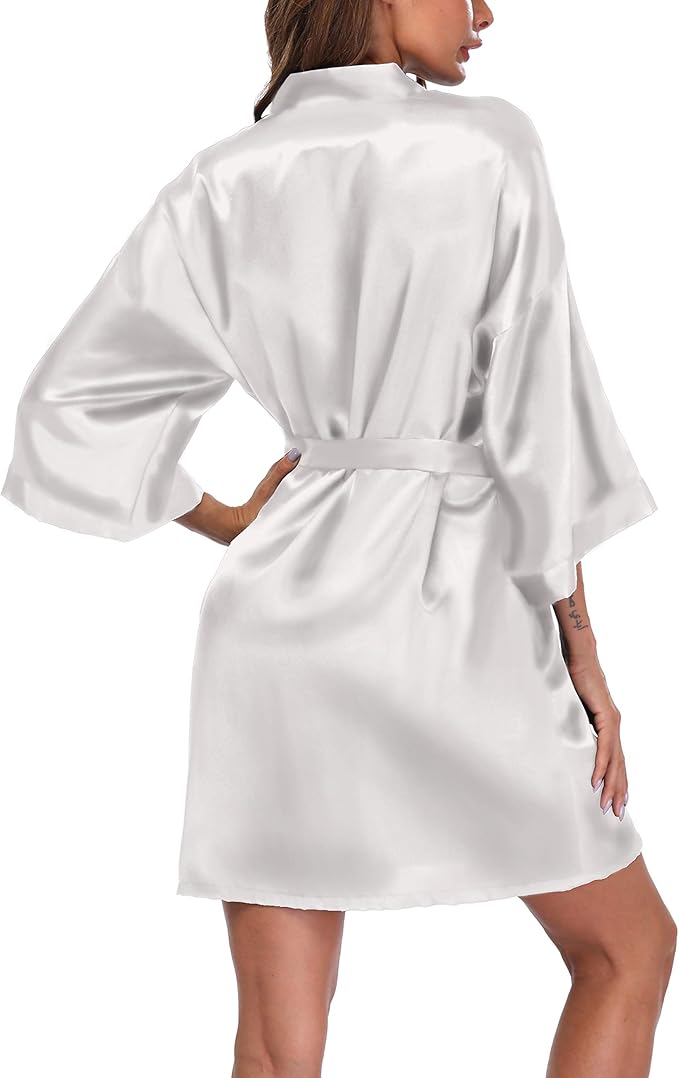 Women's Satin Kimono Robes Short Silky Bathrobe Solid Color/Floral Bridal Wedding Party