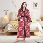 Womens Plus Size Silky Satin Kimono Robe Floral Long Bathrobe Wedding Sleepwear Dressing Gown