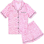 QPANCY Kids Satin Pajamas Sets Baby Boy Girl Button-Down Silk Sleepwear 2 Piece Short Sleeve Loungewear Clothes Set