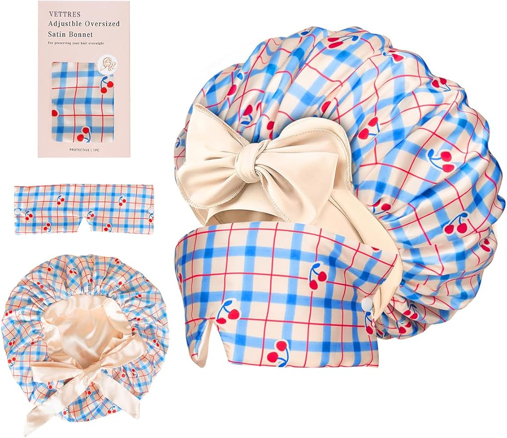 Double Layer Satin Bonnet with Detachable Eye Mask Night Cap for Curly Braids Hair Reduces Frizz Locks in Moisture