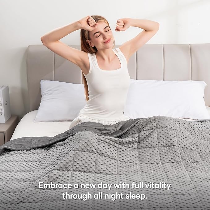Wemore Minky Dot Weighted Blanket for Adults Twin Size 15 lbs, Soft Cozy Heavy Blanket for Stress Relief and Sleep Promotion, Breathable Blanket for All-Season with Glass Beads, Grey 60 x 80 inches