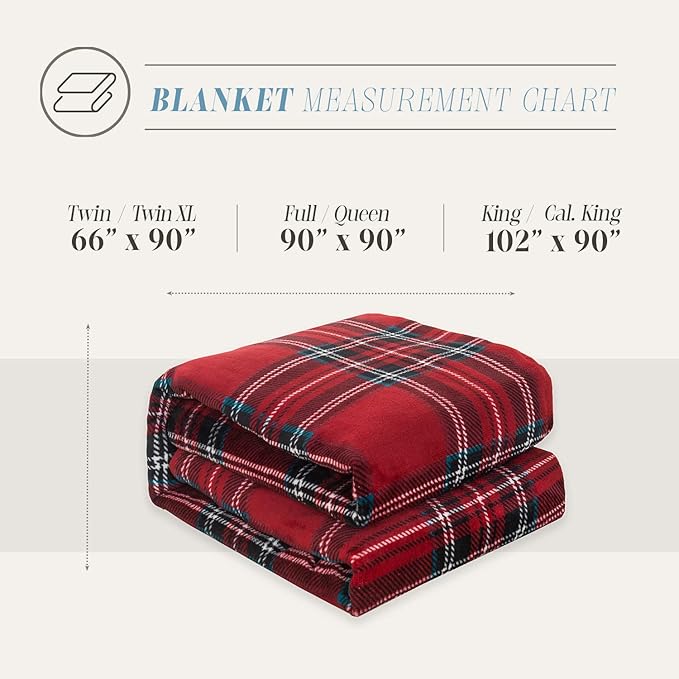 Elegant Comfort Luxury Velvety Feel Blanket, All-Season Lightweight Blanket, Ultra Plush, Soft, Cozy-Fuzzy Flannel Fleece for Couch, Sofa, Bed, Travel, Plaid Design, King/California King, Burgundy