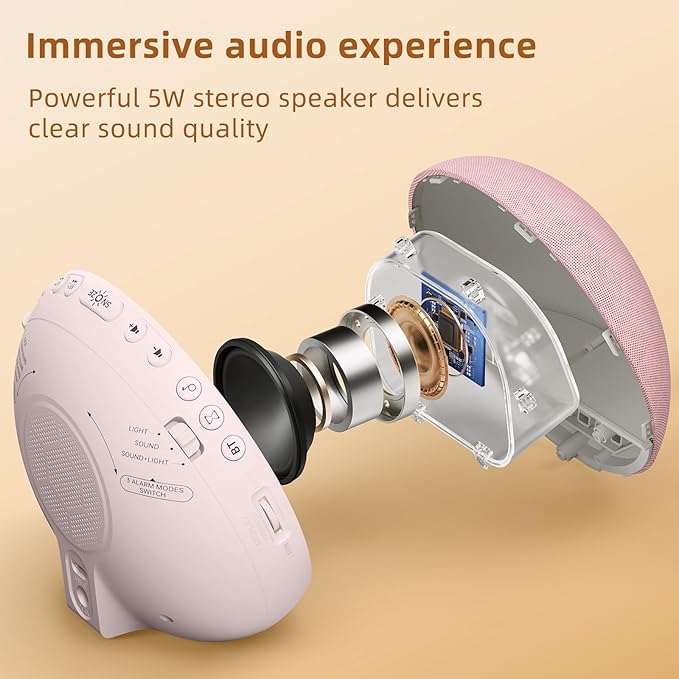 Odokee Sunrise Alarm Clock White Noise Machine: Natural Wake Up Light - Dimmable Clock with Bluetooth Speaker for Bedroom - 25 Sleep Sounds for Baby Adults Kids Sakura Pink