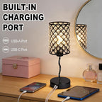 EOEYYOYB Crystal Table Lamp with 3 Way Dimmable Touch Control, Nightstand with USB A+C Ports, Modern Bedside Touch Lamp for Bedroom, Living Room, Office Reading, Black