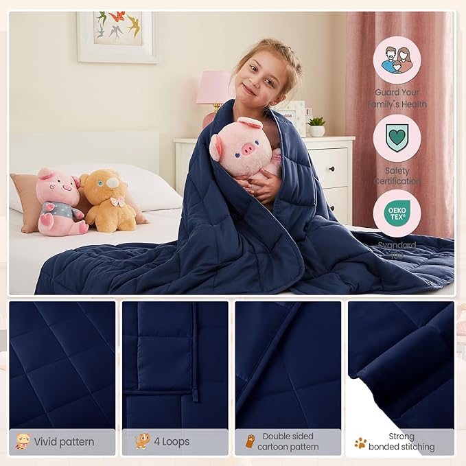 HOSUKKO Weighted Blanket - 7 lbs Navy Blue Heavy Blanket - Breathable Blanket(41 * 60 inches, 7 lbs)
