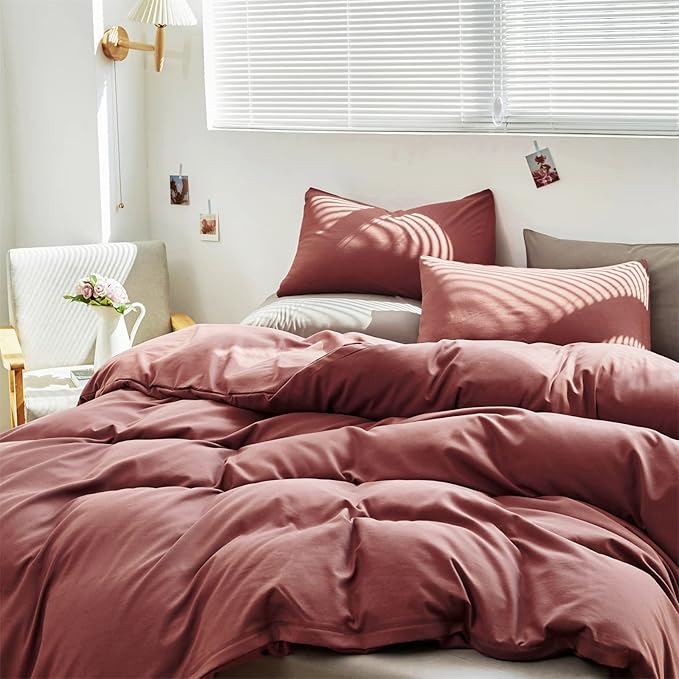 Cottonight Brick Red Comforter Set King Marroon Bedding Comforter Set Solid Modern Blackish Red Blanket Quilts Soft Simple Modern Breathable 3 Piece Hotel Quality Comforter Set for Women Men