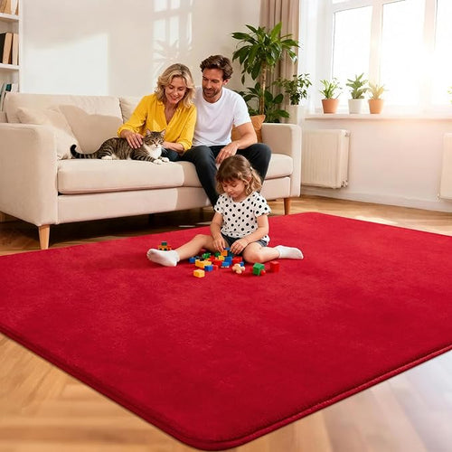 Andecor Shag Area Rug Fluffy Carpets, 5x7 Red Washable Living Room Bedroom Rugs, Soft Fuzzy Indoor Rugs for Dorm Boys Girls Kids Room Nursery Home Decorations