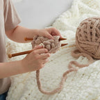 Amélie Home Chunky Knit Throw Blanket for Couch, Soft Chenille Handmade Crochet Throw Rope Knot Blanket for Children, 40"x50", Ivory
