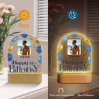 Customized Birthday Gifts Personalized Acrylic LED Night Light Lamp Plaque Custom Photo Name Age Birthday Gifts for Women Men(B-Blue and Gold)