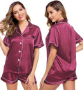 LecGee Womens Silk Satin Pajamas Short Sleeve Loungewear Two-Piece Sleepwear Button-Down Pj Set