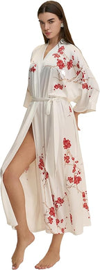 Kihnop Women's Floral Long Kimono Robe Long Satin Robe Long Silk Robe Ladies Kimonos Silky Bathrobe Cover Up, One Size