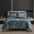 Fredsure Distressed Velvet Comforter Set, 5 Pieces Smoke Blue King, Distressed Velvet Face and Brushed Microfiber Reverse