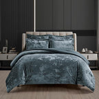Fredsure Distressed Velvet Comforter Set, 5 Pieces Smoke Blue King, Distressed Velvet Face and Brushed Microfiber Reverse