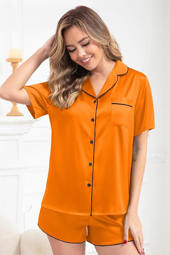 Women's Pajamas Set Sleepwear with Short Sleeve Top & Elastic Waist Shorts
