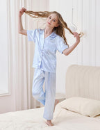 DIPUG 3 Piece Girls Silk Pajamas Set Soft Satin PJs Sleepwear for Comfortable Nights