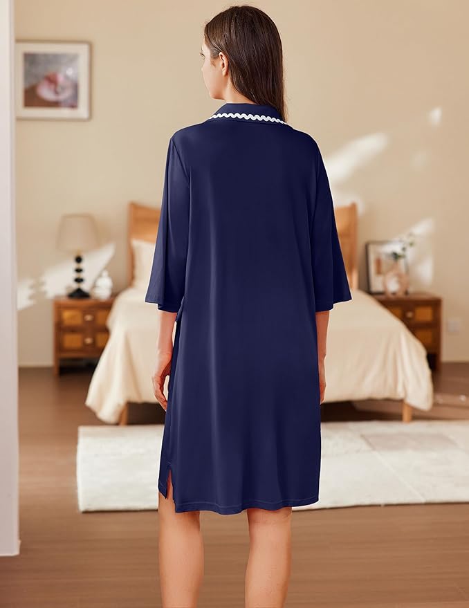 Ekouaer Women Zipper Robe Lightweight House Coat Zipper Front Short Bathrobes Soft Nightgown with Pockets S-3XL