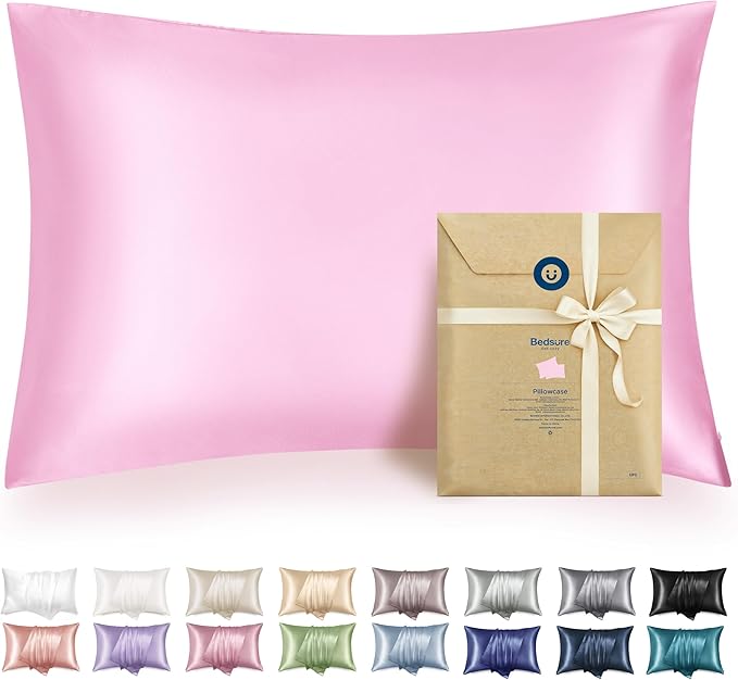 Bedsure Satin Pillowcase with Zipper, Similar to Silk Pillow Cases 2 Pack, Satin Pillow Cases Queen, Silky & Soft Pillow Covers for Hair & Skin, Gifts Her, Pink Room Decor for Women, 20x30 Inches