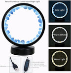Runyangshi Celestite Night Light 8.6" Natural Healing Crystal Bedside USB Port 3 Colours Dimming Mode Bedroom Lamp Suitable Night Lamp Ideal Gift