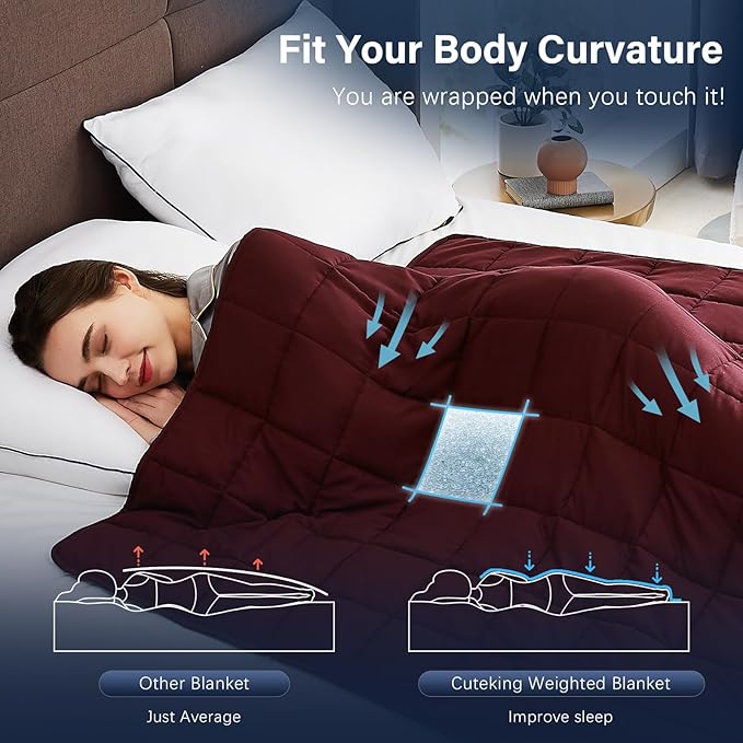 CuteKing Weighted Blanket for Adults: Weighted Blanket with Premium Glass Beads - Breathable Heavy Blanket for Comfort Sleep - Thick Blanket for Adult All Season (12lbs, 48"x72", Claret Red)