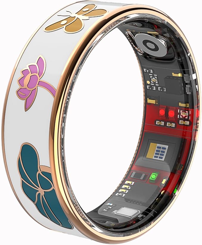 Yihou Smart Ring for Women with Enamel Health Ring Fitness Ring Fitness Tracker with Sleep Heart Rate Monitoring Distance Pedometer Calorie for Android iOS 7