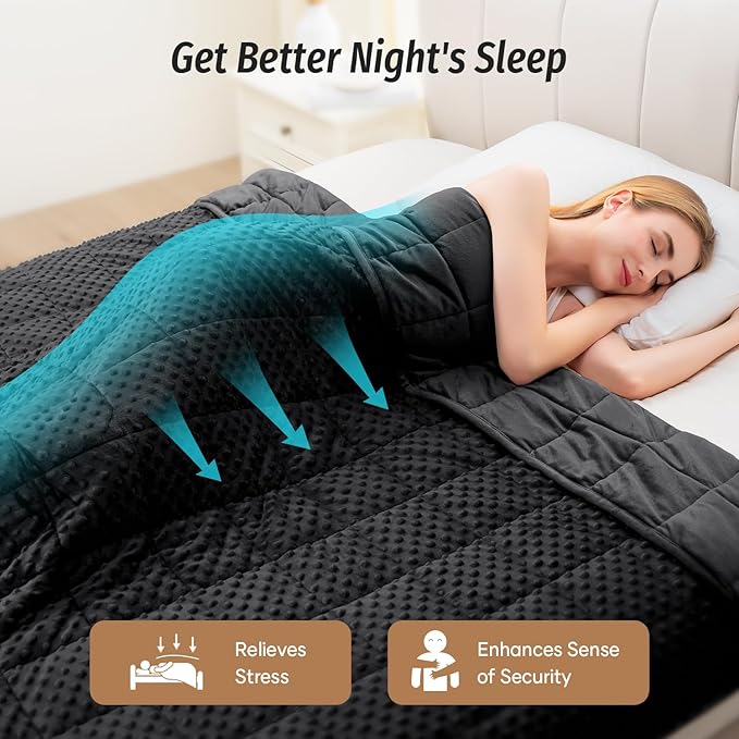 Wemore Minky Dot Weighted Blanket for Adults Twin Size 15 lb, Soft Heavy Blanket for Stress Relief and Sleep Promotion, Breathable Blanket for All-Season with Glass Beads, Black 48 x 72 inches