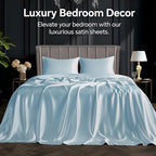 BEDELITE King Size Sheets Set, Luxury Soft Light Blue Satin Sheets for Hair and Skin, Similar to Silk Bed Sheets Set 4 Pieces with 1 Deep Pocket Fitted Sheet, 1 Flat Sheet, and 2 Pillowcases